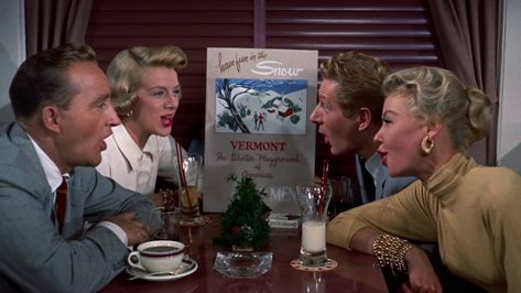 ‘Snow Snow Snow”. Irving Berlin’s “WHITE CHRISTMAS” (1954, Paramount Pictures). Bing Crosby, Danny Kaye, Rosemary Clooney and Vera-Ellen. White Christmas Snow, Best Holiday Movies, Classic Holiday Movies, White Christmas Movie, Vera Ellen, Rosemary Clooney, Christmas Films, Irving Berlin, Icon White