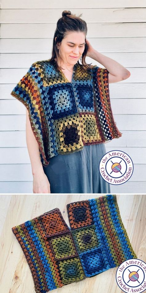 Free Crochet Granny Square Patterns, Crochet Clothing Patterns, Free Crochet Granny Square, Fashionable Crochet, Granny Square Patterns, Granny Square Poncho, Crochet Garments, Crochet Colorful, Poncho Design