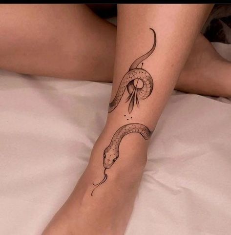 Snake Ankle Tattoo, Snake Bracelet Tattoo, Wrap Around Ankle Tattoos, Wrap Around Wrist Tattoos, Tea Tattoo, Leg Tattoo Ideas, Symmetrical Tattoo, Lower Leg Tattoos, Hip Thigh Tattoos