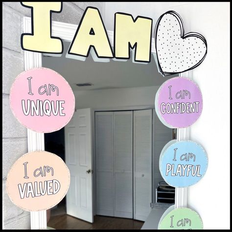 Affirmation Station for the Classroom Pastel Classroom Decor Positive Affirmation Affirmation Mirror Class Affirmations - Etsy Class Affirmations, Student's Day, Affirmation Mirror, Pastel Classroom Decor, Pastel Classroom, Positive Adjectives, Affirmation Station, I Am Unique, Students Day