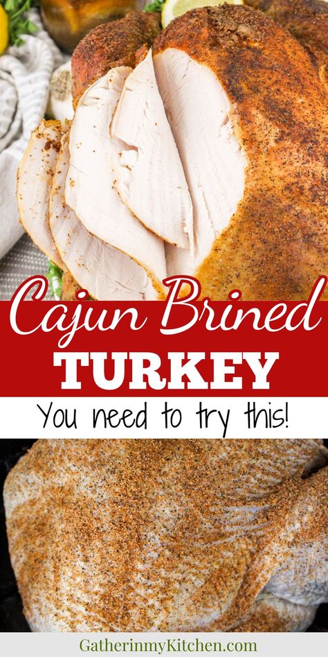 Looking for a different way to prepare your Thanksgiving turkey this year?  Try this Cajun brined turkey.  With a homemade spicy Cajun brine, your turkey is sure to be delicious! Spicy Turkey Brine, Cajun Brine For Turkey, Cajun Turkey Brine, Cajun Deep Fried Turkey, Cajun Turkey Recipe, Best Turkey Brine, Breakfast Casserole With Bread, Brined Turkey, Cajun Turkey