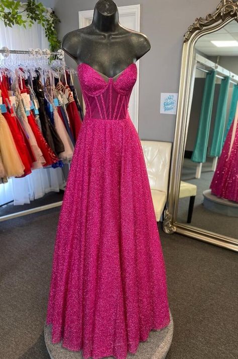 Extra Prom Dresses, Fuchsia Prom Dress, Rose Fushia, Sheer Corset, Pink Long Dress, Fuchsia Dress, Strapless Neckline, Corset Bodice, Evening Gowns Elegant