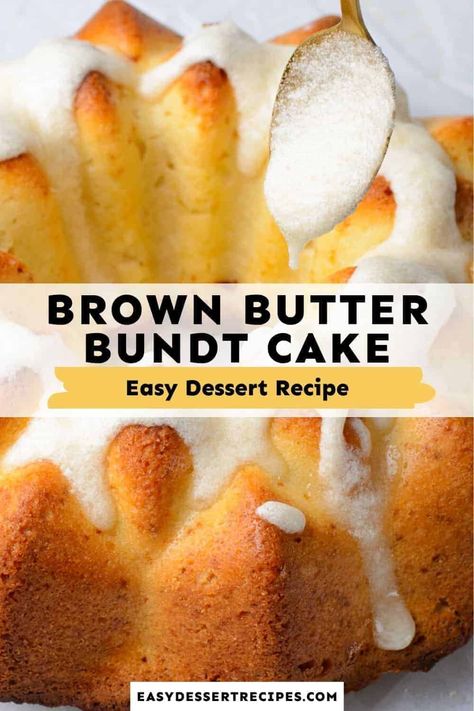 This Brown Butter Bundt Cake is a dense, thick, moist dessert that has all the richness of brown butter! Between the perfectly baked bundt cake and the sweet brown butter glaze, it's almost impossible to only enjoy one slice. Butter Bundt Cake, Brown Butter Glaze, Easy Bundt Cake Recipes, Almond Coffee Cake, Easy Bundt Cake, Butter Glaze, Bundt Cake Recipe, Lemon Bundt Cake, Pantry Ingredients