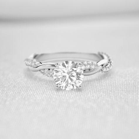 Shown in 1.0 Carat * The Amelia Diamond Twist Engagement Ring | Lisa Robin#_shape-round Ring With Twisted Band, Twist Band Rings, Diamond Ring With Twisted Band, Twisted Ring Engagement, Simple Elegant Engagement Rings Vintage, Small Diamond Ring Engagement, Engagement Rings Low Profile, Twist Band Engagement Rings, Engagement Rings Twisted Band