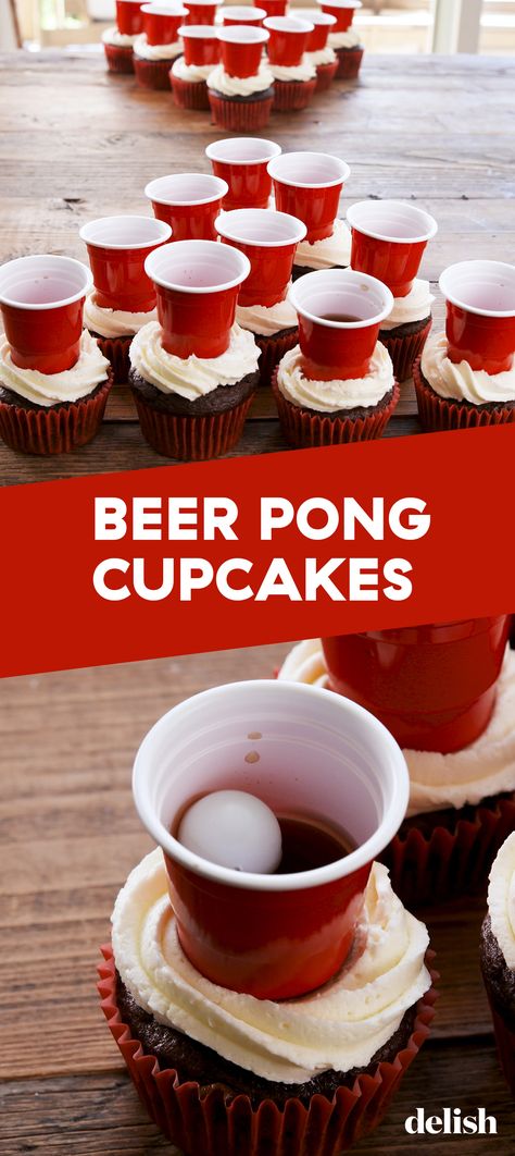 Beer Pong Cupcakes, Booze Desserts, Beer Desserts, Beer Cupcakes, Mommy Juice, Beer Cake, Salty Cake, Edible Arrangements, Beer Party