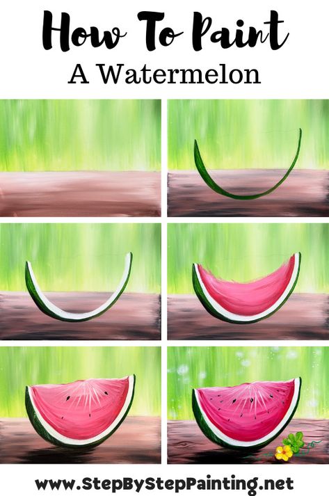 How To Paint A Watermelon - Easy Step By Step Acrylic Tutorial Late Summer Painting Ideas, Watermelon Paintings Easy, Acrylic Watermelon Painting, Summer Paint And Sip Ideas, Summer Painting Tutorial, Easy Summer Acrylic Painting Ideas, How To Paint Easy Step By Step, How To Paint Step By Step Easy, Easy Canvas Painting Ideas For Beginners Step By Step