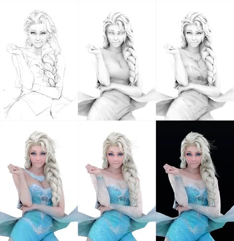 Jiyu Kaze Elsa Painting, Painting Board, Disney Queens, Digital Painting Techniques, Ipad Drawings, Ambient Occlusion, Queen Elsa, Geek Art, 3d Drawings