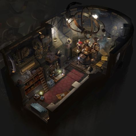 Steampunk Rooms, Bedroom Workspace, Rpg Games, How Old, Dieselpunk, Top Down, Concept Art