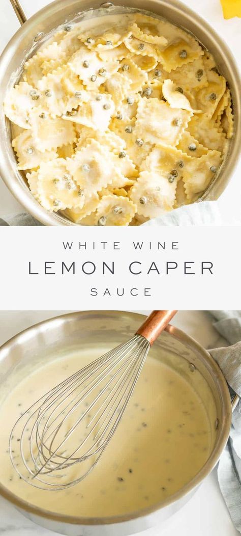 White Wine Lemon Caper Sauce, Lemon Caper Cream Sauce, Caper Cream Sauce, Creamy Lemon Sauce, Pasta Fish, Lemon Caper Sauce, Sauce For Pasta, Caper Sauce, Julie Blanner