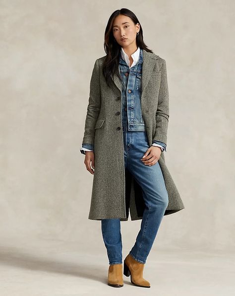 Women's Herringbone Coat | Ralph Lauren Herringbone Coat Women, Tailoring Details, Herringbone Coat, Sewing Blouses, Classic Closet, Ralph Lauren Plaid, Cashmere Fabric, Ralph Lauren Style, Single Breasted Coat