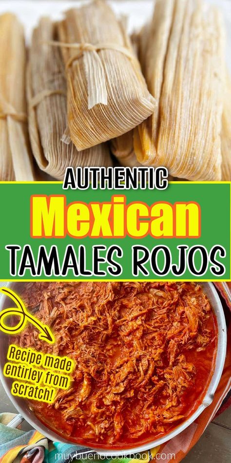 Have you ever hosted a tamalada (tamal-making party)? Learn how to make tamales from Muy Bueno Cookbook! Then, try getting together with some friends and make this delicious dish as a different kind of Christmas party with your friends! Have a drink, nibble some appetizers, and start making this homemade dish. Then fill, wrap, and steam the tamales with a variety of fillings such as chorizo or red chile and pork just to name a few. Chicken Tamales With Red Sauce, Authentic Tamales Recipe Beef, Red Pork Tamales Recipe Authentic, Red Pork Tamales Recipe, Red Pork Tamales, Authentic Tamales Recipe, Red Chile Pork, Homemade Tamales Recipe, Tamale Filling