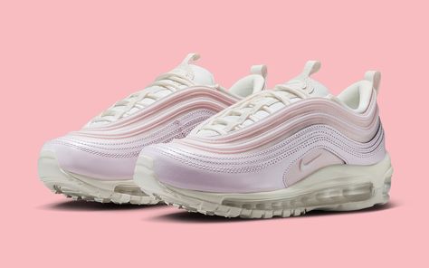 The Nike Air Max 97 Appears in Pastel Pink and Purple for Spring 2023 Nike Air Max 97 Pink, Air Max 97 Outfit, Nike Air Max Pink, Cute Shoes Heels, Pink Nikes, Shoe Wishlist, New Nike Air, Cute Nike Shoes, Cute Nikes