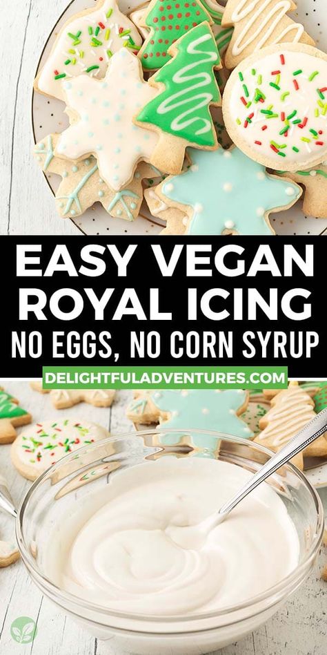 Eggless Royal Icing, Vegan Royal Icing Recipe, Flood Cookies, Vegan Royal Icing, Aquafaba Recipes, Easy Vegan Cookies, Vegan Christmas Cookies, Vegan Sugar Cookies, Vegan Frosting