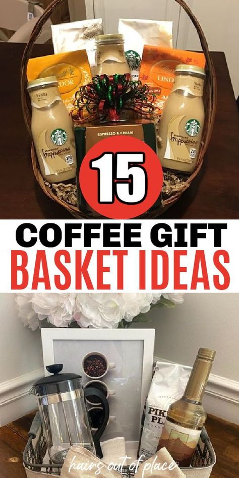 Coffee gift basket ideas make some of the best gift ideas! They’re easy, perfect for morning people, and super cute gifts. Whether it be for your mom, friend, Mother’s Day, a birthday, Christmas, here are 15 great coffee basket ideas! Diy Coffee Gift Basket, Women Gift Baskets, Coffee Gift Basket Ideas, Coffee Lovers Basket, Starbucks Gift Baskets, Gift Basket Ideas For Women, Iced Coffee Gifts, Coffee Lover Gifts Basket, Coffee Basket