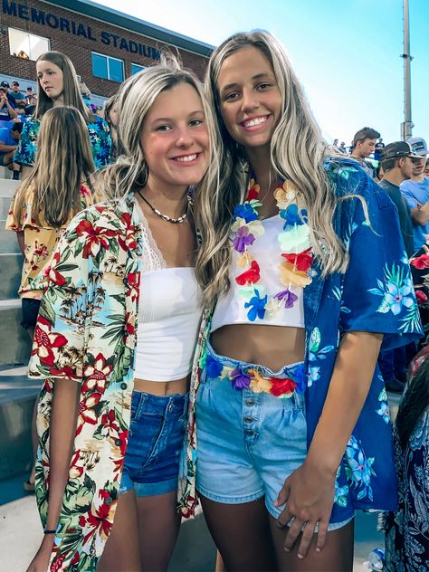 Aloha Dance Outfits, Tropical Theme Outfit School, Hawaina Party Hawaiian Outfit, Hawiann Theme Outfits, Tropical Dress Up Day School, Hawaii Theme Party Outfit Hawaiian Dresses, Tropical Football Theme Outfit, Hawaiian Fnl Theme, Hawaiian Dress Up