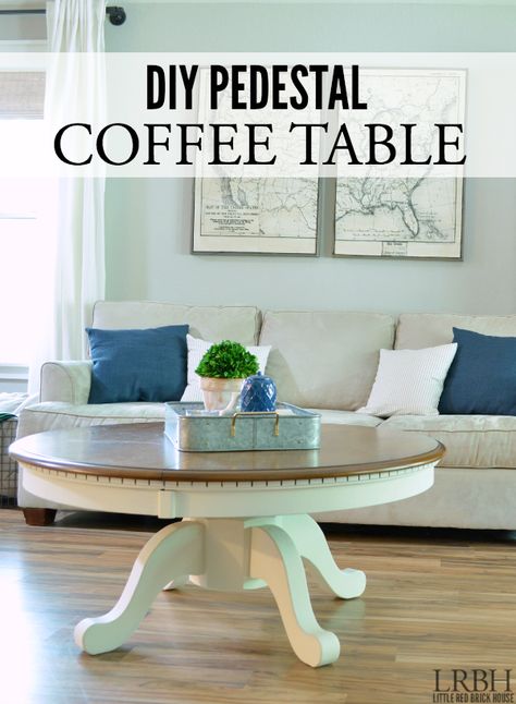 See how to turn a Kitchen Table into a DIY Pedestal Coffee Table with this great tutorial. Diy Pedestal, Cocina Shabby Chic, Pedestal Coffee Table, Round Kitchen Table, Stained Table, Painted Coffee Tables, Kitchen Design Diy, Diy Dining, Table Makeover