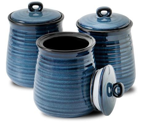 Blue Ceramic Jar Set Farmhouse Decor For Kitchen, Functional Kitchen Storage, Flour Container, Coffee Canisters, Ceramic Food, Food Canisters, Sugar Container, Kitchen Canister Set, Coffee Storage