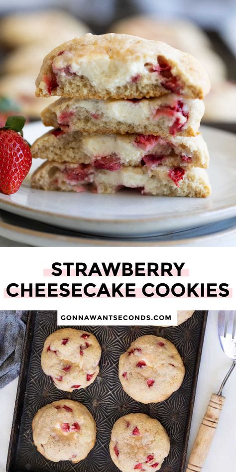 Strawberry Cheesecake Cookies Cheesecake Filled Cookies Recipes, Strawberry Preserve Cookies, Easy Strawberry Cheesecake Cookies, Strawberry Snickerdoodle Cookies, Strawberry Cheesecake Cookies Recipes, Desserts With Strawberries, Copycat Crumbl Cookie, Cookies Recipes Chocolate, Crumbl Cookie Recipe