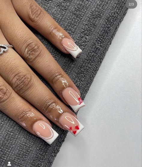 Square Nails With Initials, Initial D Nails, Nails With C Initial, Acrylic Nail Designs With Initial, Red Nails With Initials, French Tip With Initial, A Initial Nails, Short Acrylic Nails With Initials, Cute Nails With Initials