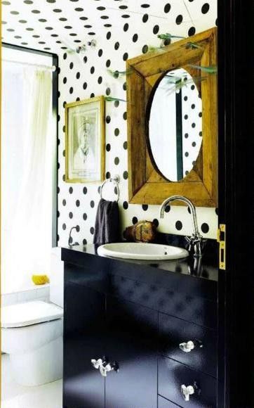 for a song: Interiors [classy bathrooms] Polka Dot Bathroom, Black And White Bathroom, Polka Dots Wallpaper, Polka Dot Walls, Bad Inspiration, Dots Wallpaper, Renovation Design, Studio Mcgee, Beautiful Bathrooms