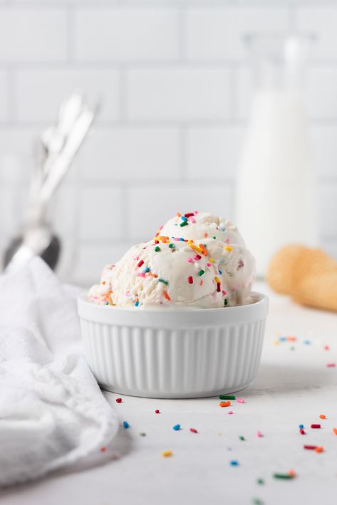 No-Churn Birthday Cake Ice Cream Birthday Cake Ice Cream Recipe, 3 Ingredient Ice Cream, Birthday Cake Ice Cream, Ice Cream Photography, Ice Cream Birthday Cake, Cake Ice Cream, Ice Cream Ingredients, Eagle Brand, Ice Cream Birthday