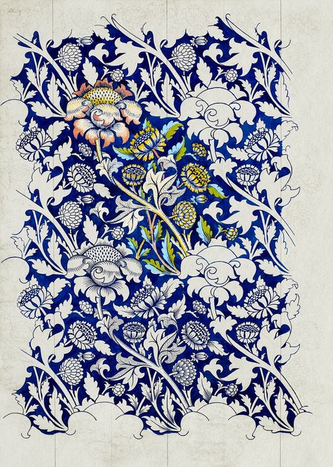 Watercolour for Printed Fabric Design: Wey (1882-1883) by William Morris. Original from The Birmingham Museum. Digitally enhanced by rawpixel. | free image by rawpixel.com William Morris Patterns, Images D'art, Floral Textile, Pattern Pictures, Floral Poster, Floral Logo, Flowers Wallpaper, Sketchbook Art, Art Et Illustration