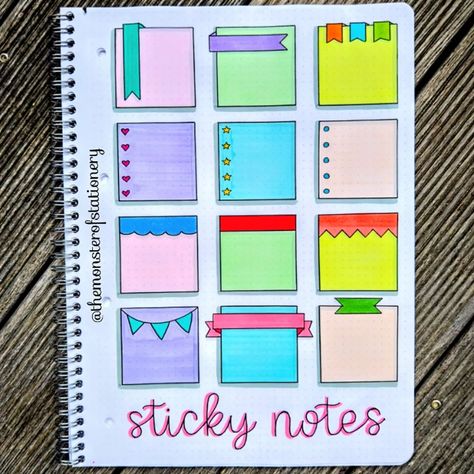 Diy Notes Ideas, Post It Journal Ideas, Stikynote Ideas Wall, Sticky Notes Ideas Wall, Paper Notes Ideas, Journal Sticky Notes, Sticky Notes Ideas, Bullet Journal Boxes, Index Sticky Notes