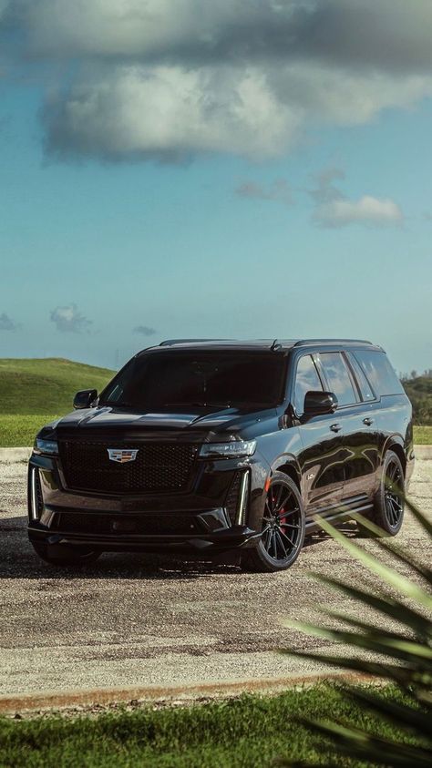 2023 Escalade Esv, Cadalack Escalade, Blacked Out Cadillac Escalade, Black Cadillac Escalade Aesthetic, Black Escalade Cadillac, Cadillac Escalade Wallpaper, Black Cadillac Escalade, Black Escalade, Escalade V