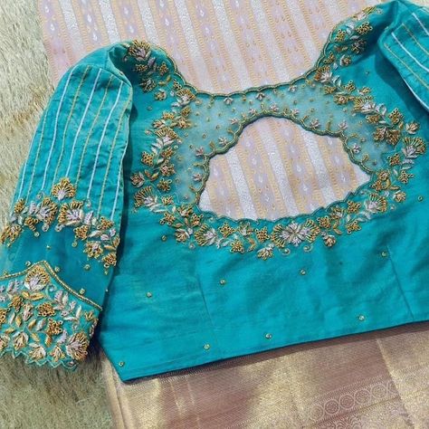 Dm@96404 90158 Designer maggam work blouse Fabric: Halfpattu /Rawsilk Dispatch: 3days Price 3500unstiched 4050stitched Colours and sizes can be customised accordingly Silver Maggam Work Blouse Designs, Magam Blouse Designs, Simple Blouse Work, Blue Work Blouse, Exclusive Saree Blouse Designs, Aari Blouse Design, Maggam Blouses, Blue Blouse Designs, Maggam Blouse