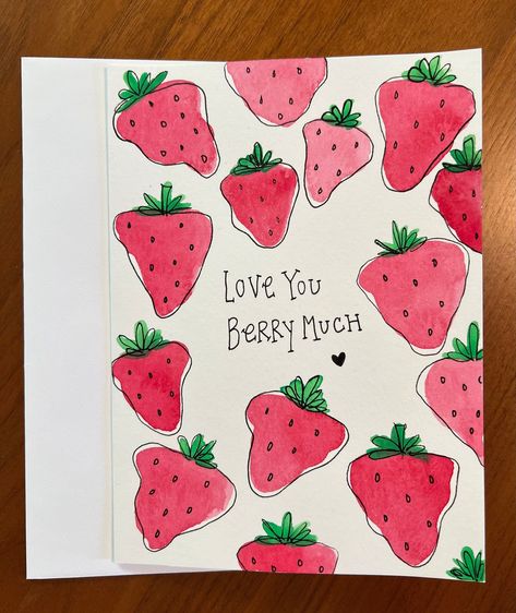 Handmade Watercolor Greeting Card - \"Love you berry much\" Creative Birthday Cards, Birthday Card Drawing, Bday Cards, 카드 디자인, Watercolor Greeting Cards, Paint Cards, Card Drawing, Birthday Cards Diy, Gifts Cards