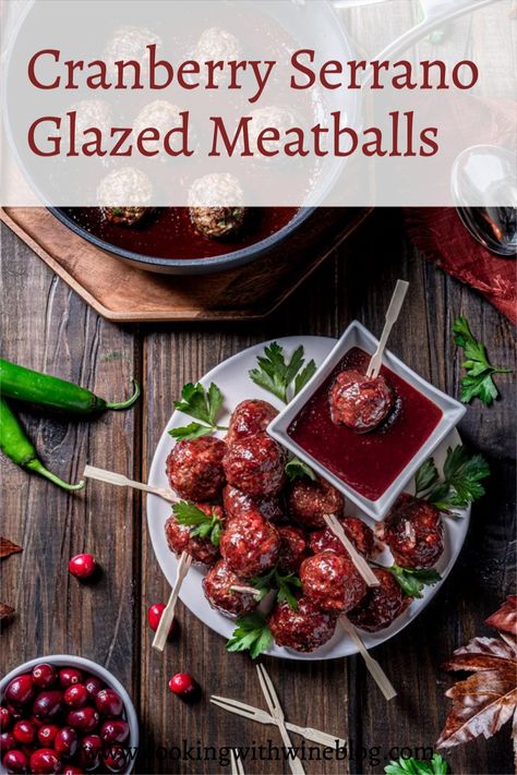 Looking for the perfect appetizer or side dish for your next get together? Your guests will love these Cranberry Serrano Glazed Meatballs! Thanksgiving Favorites, Cranberry Meatballs, Spicy Meatballs, Glazed Meatballs, Leftover Cranberry Sauce, Appetizer Meatballs, Fall Appetizers, Crock Pot Meatballs, Holiday Appetizer