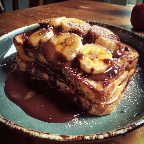 Banana and Chocolate French Toast Indulge in a decadent breakfast with this delicious banana and chocolate French toast. It's a perfect treat for weekend mornings or special occasions. Ingredients: 4 slices of thick bread (brioche or challah works well) 2 large eggs 1/2 cup milk 1 teaspoon vanilla extract 1/2 teaspoon ground cinnamon 1 tablespoon butter 2 ripe bananas, sliced 1/2 cup chocolate spread (like Nutella) Powdered sugar (optional, for dusting) Instructions: Prepare the Batter: I... Bread Brioche, Decadent Breakfast, French Toast Sandwich, Chocolate French Toast, Banana And Chocolate, French Toast Sticks, Chocolate Spread, Ripe Bananas, Banana Slice