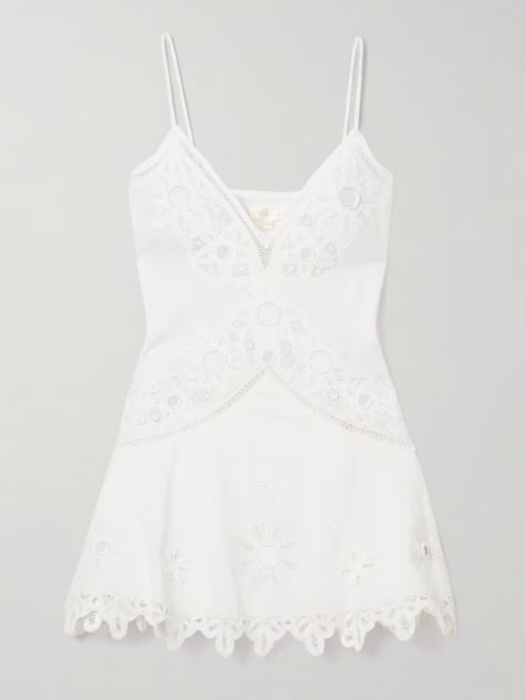 LOVESHACKFANCY Brealynn embellished lace-trimmed cotton and linen-blend voile mini dress | NET-A-PORTER Loveshackfancy Mini Dress, White Mini Dress Classy, White Mini Grad Dress, White Mini Summer Dress, Mini Floral Dresses, White Eyelet Mini Dress, Nantucket Style Clothing, Love Shack Fancy Dress, White Linen Dress