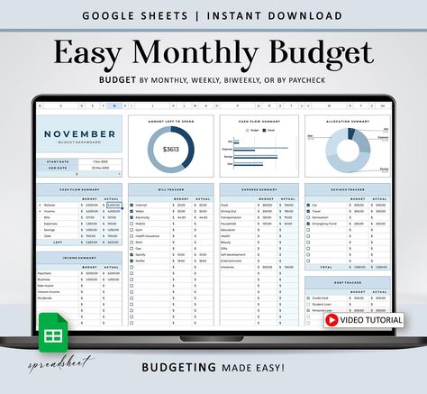 Paycheck Bill Tracker, Bill Tracker Template, Budget Spreadsheets, Biweekly Budget, Budget By Paycheck, Excel Budget Spreadsheet, Financial Literacy Lessons, Budget Spreadsheet Template, Monthly Budget Spreadsheet Spreadsheet Aesthetic, Spreadsheet Ideas, Monthly Budget Excel, Personal Budget Spreadsheet, Easy Small Business Ideas, Budget Spreadsheets, Budget Planner Ideas, Free Spreadsheets, Spreadsheet Design