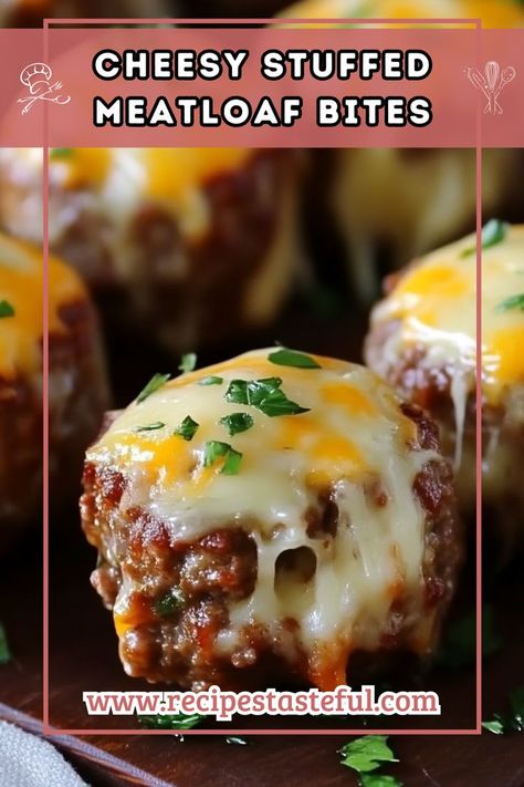 These Cheesy Stuffed Meatloaf Bites are a delicious twist on classic meatloaf. Perfect as a snack or appetizer, they feature juicy ground beef and gooey mozzarella cheese, making them a hit with both kids and adults! Meatloaf Bites, Mozzarella Stuffed Meatloaf, Cheese Stuffed Meatloaf, Stuffed Meatloaf, Apple Pork Chops, Fun Dinner, Classic Meatloaf, Cheese Making, Quick Weeknight Meals