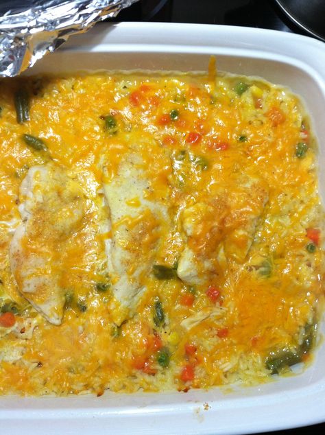 Campbells Cheesy Chicken & Rice Casserole | Food.com Chicken Cheese Rice Casserole, Campbells Chicken And Rice, Cheesy Chicken And Rice Casserole, Cheesy Chicken Rice Casserole, Mixed Vegetable Casserole, Chicken Rice Casserole Recipes, Cheesy Chicken And Rice, Cheesy Chicken Rice, Campbells Soup Recipes