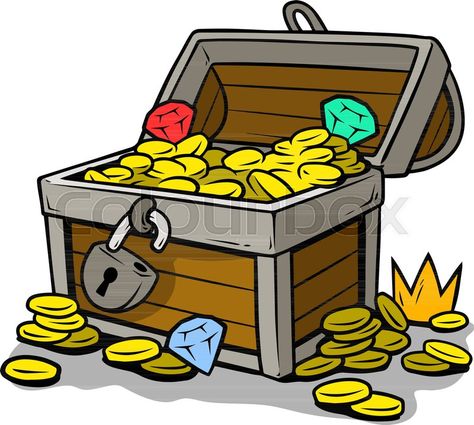 Cartoon open treasure chest with lock pad and diamonds, gold coins isolated on white background. Vector icon. | Stock Vector | Colourbox on Colourbox Open Treasure Chest, Cartoon Treasure Chest, Stall Decorations, Treasure Hunt Games, Disney Phone Wallpaper, Pirate Birthday, Free Cartoons, Artistic Images, Classroom Crafts