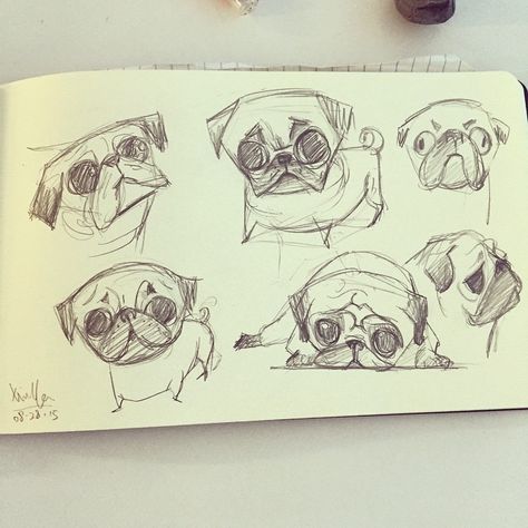 Meeting doodle of pugs/ pencil doodle sketch Pug Doodle, Pug Sketch, Doodles Sketchbooks, Pug Drawing, Drawing Doodles, Pencil Drawing Tutorials, Drawing Cartoon Faces, Pug Art, Drawing Cartoon Characters