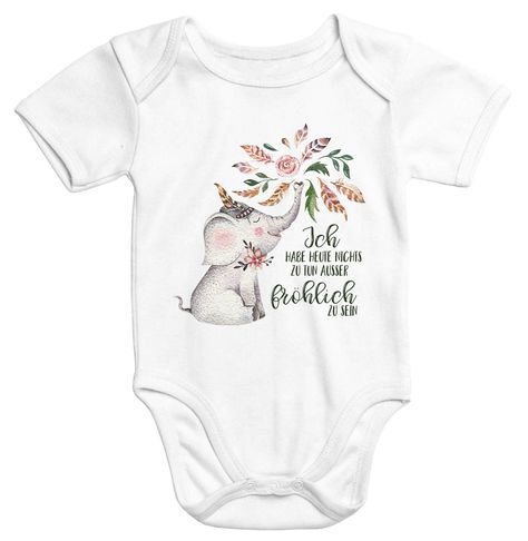 kurzarm Baby-Body mit Aufdruck Elefant Ich habe heute nichts zu tun außer fröhlich zu sein Bio-Baumwolle Moonworks® Sleeve Swimsuit, Flash Tattoos, Baby Body, Baby One Piece, Baby Romper, Short Girls, Baby Bodysuit, Bathing Suits, Onesies