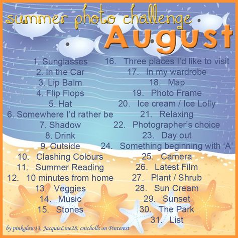 August Photo Challenge, Photography Challenge Beginners, Photography Challenges, Bookstagram Ideas, August Challenge, Social Media Challenges, 30 Day Drawing Challenge, Photo Challenges, Monthly Quotes