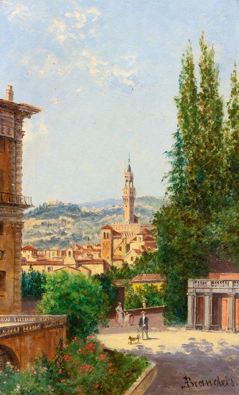 Antonietta Brandeis (Czech, 1848 - 1926): View of Palazzo Vecchio from the Boboli Gardens, Florence Boboli Gardens, Venice Painting, Italy Street, Medieval Paintings, Postal Vintage, Italian Paintings, Italy Wall Art, Street Painting, Italian Landscape