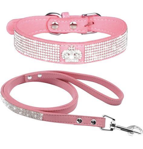 Rhinestone Dog Collar, Cute Dazzling Sparkling Soft Suede Leather Dog Cat Rhinestone Collar Leash Crystal Diamond Pet Dog Puppy Collar (M, Pink-4) : Amazon.co.uk: Pet Supplies Pink Dog Collar And Leash, Puppy Collars Girly, Rhinestone Dog Collar, Rhinestone Collar, Puppy Collar, Pet Dogs Puppies, Beautiful Dog, Collar Leash, Puppy Collars