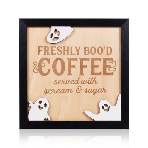 Coffee Bar Decorations, Halloween Coffee Bar, Décoration Table Halloween, Bar Decorations, Halloween Kitchen Decor, Coffee Halloween, Halloween Table Decorations, Signs Funny, Coffee Bar Signs