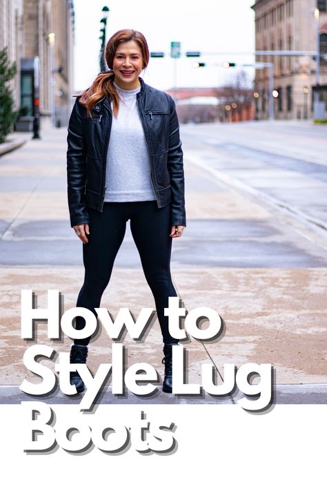 How To Wear Lug Boots, Cream Lug Sole Boots Outfit, How To Style Lug Sole Boots, Lug Boots Outfit Winter, Chelsea Lug Boots Outfit, How To Wear Combat Boots Over 40, Chunky Combat Boots Outfit, Lug Boots Outfit Fall, Style Lug Boots