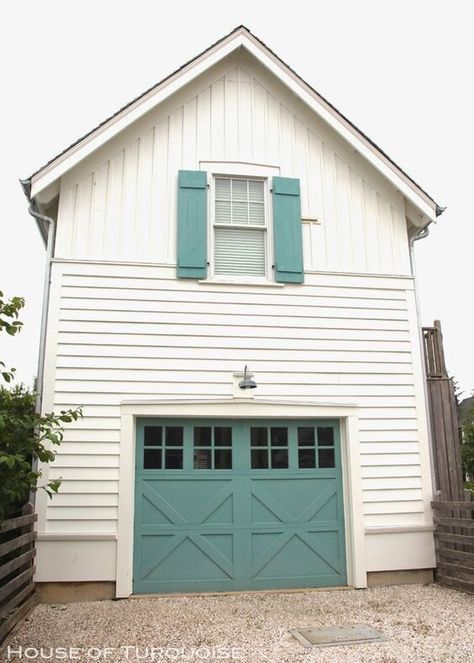 Paint the Garage Door, Too Green Garage Door, Colorful Shutters, Green Garage, Window Shutters Exterior, Shutter Colors, Exterior Window, House Shutters, Blue Shutters, House Of Turquoise