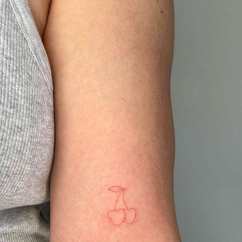 JEN | MELBOURNE FINE LINE TATTOOS on Instagram: "Cute lil cherries 🍒" Red Ink Tattoos Fine Line, Cherry Stamp Tattoo, Fine Line Cherry Tattoo, Red Fine Line Tattoo, Fine Tattoos, Tattoo Cherry, Cherry Tattoo, Maching Tattoos, Cherry Tattoos