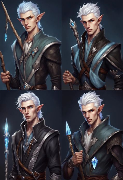 A realistic male elf mage. He is very lean, with an athletic build, a medium tone skin, pale blue eyes, and light silvery hair. His ears are... - AI Generated Artwork - NightCafe Creator Pale Blue Eyes, Male Elf, Tone Skin, Athletic Build, Cafe Logo, Blue Crystals, Cool Artwork, Blue Hair, Beautiful Artwork