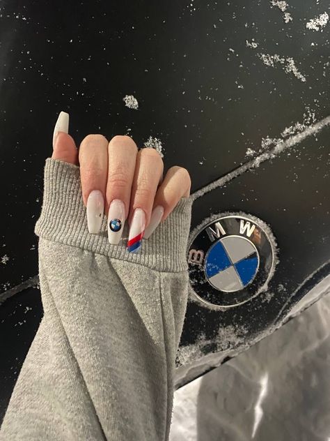 Bmw Acrylic Nails, Bmw Nails Art, Bmw Nails Design, Bmw Nails, Ballerina Nails Designs, Porsche Girl, Tapered Square Nails, Dream Cars Bmw, Punk Nails