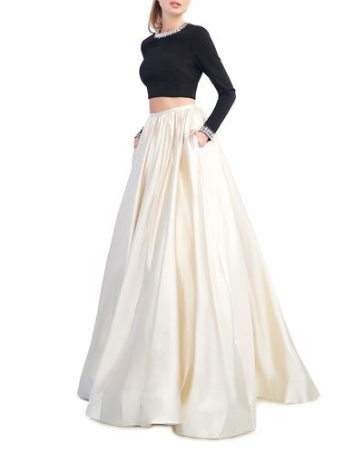 Nieman Marcus, Simple Saree Designs, Mac Duggal Dresses, Crop Top Skirt, Women's Evening Dresses, Dress The Population, Mac Duggal, Neck Crop Top, Skirts With Pockets