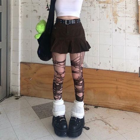 Ripped Stockings Outfit, Ripped Tights Outfit, Fishnets Outfit, Ripped Fishnets, Rich Closet, Ripped Stockings, Pantyhose Outfit, Ripped Tights, Mesh Clothing